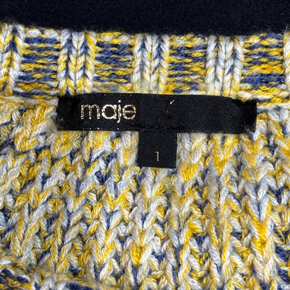 Maje Mous Oversized Yellow Multi Marled Chunky Ribbed Knit Wool Blend Sweater - Picture 12 of 14